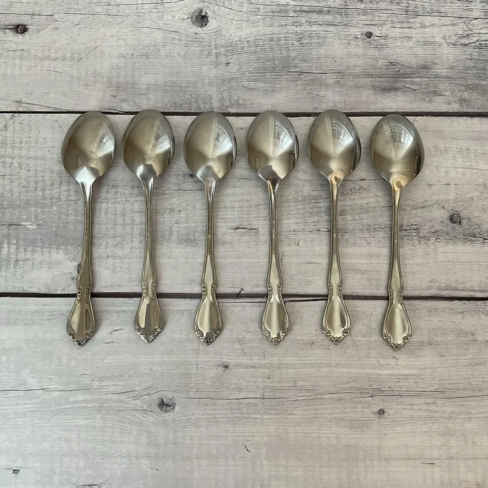 Oneidacraft Deluxe Stainless Flatware CHATEAU Oval Place Spoons Set Of 6